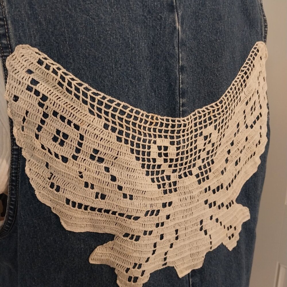 3645 Size 1XL Upcycled Denim Jumper by Sunshine Apparel with Lace Trim. - Picture 7 of 15